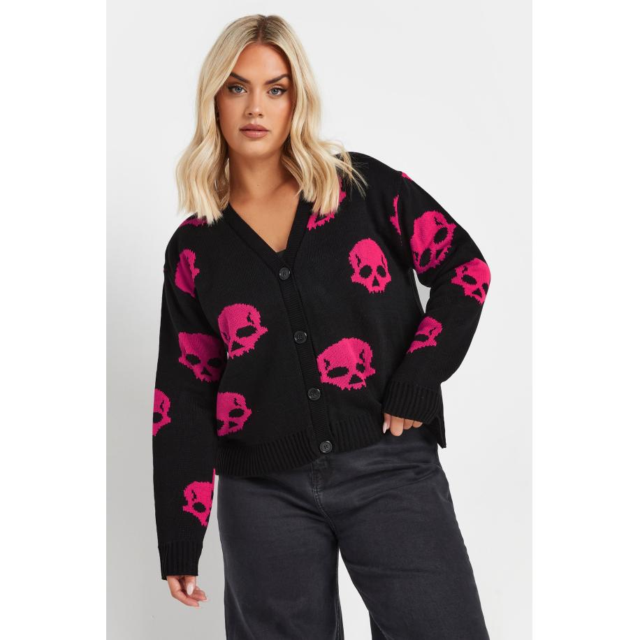 Limited Collection Gebreid Vest Met Schedelprint In Zwart/Roze Size 58-60 Zwart