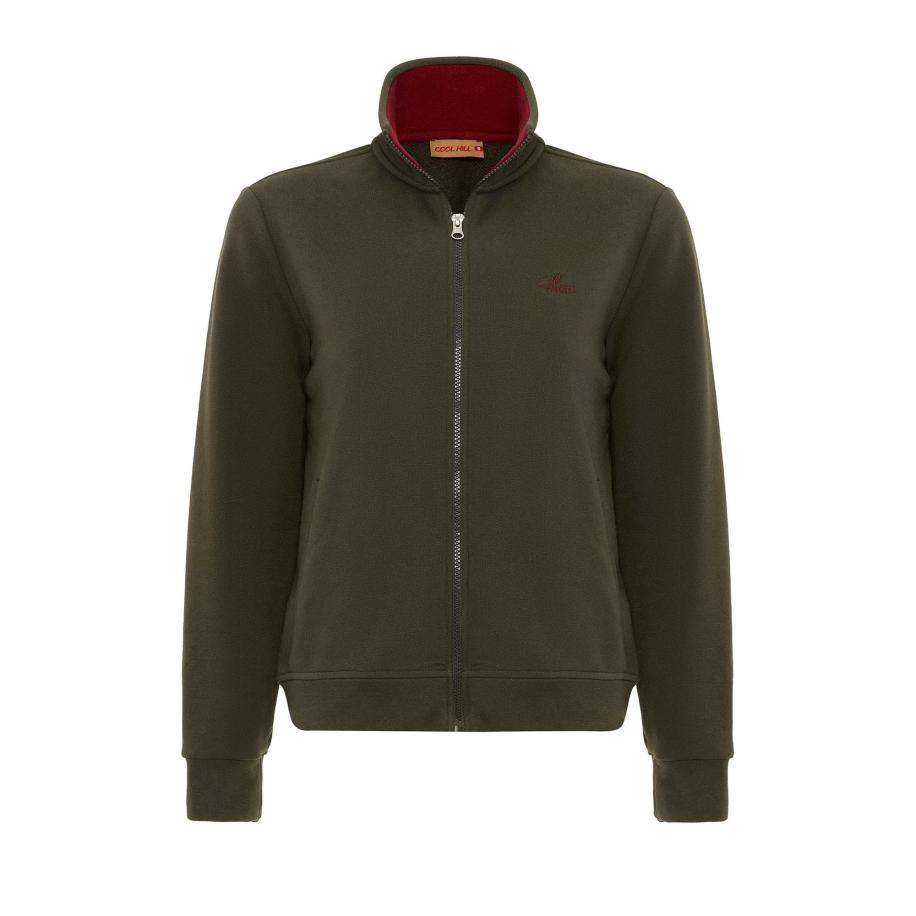 Cool Hill Cool Hill Sweatvest olijfgroen / rood -