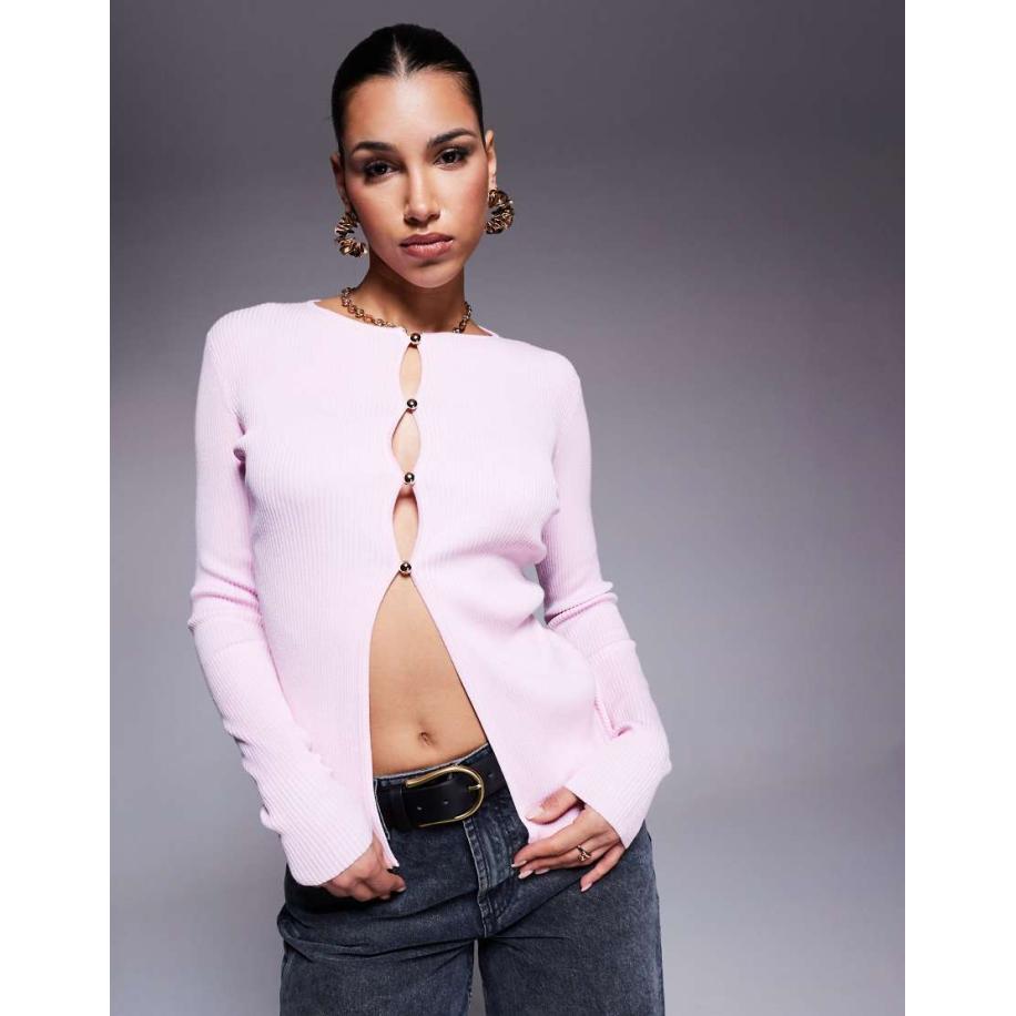 Kaiia Vest met knoopsluiting, split aan de voorkant en lange pasvorm in roze Roze