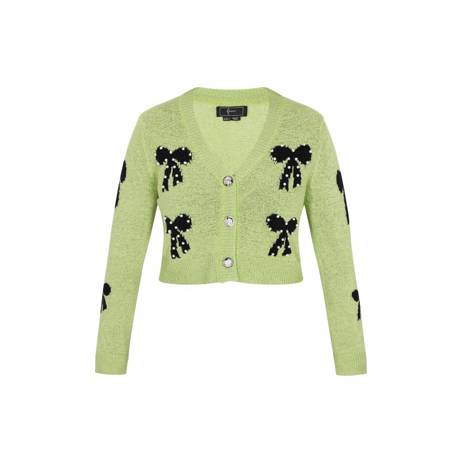 Faina faina Gebreid vest lichtgroen / zwart -