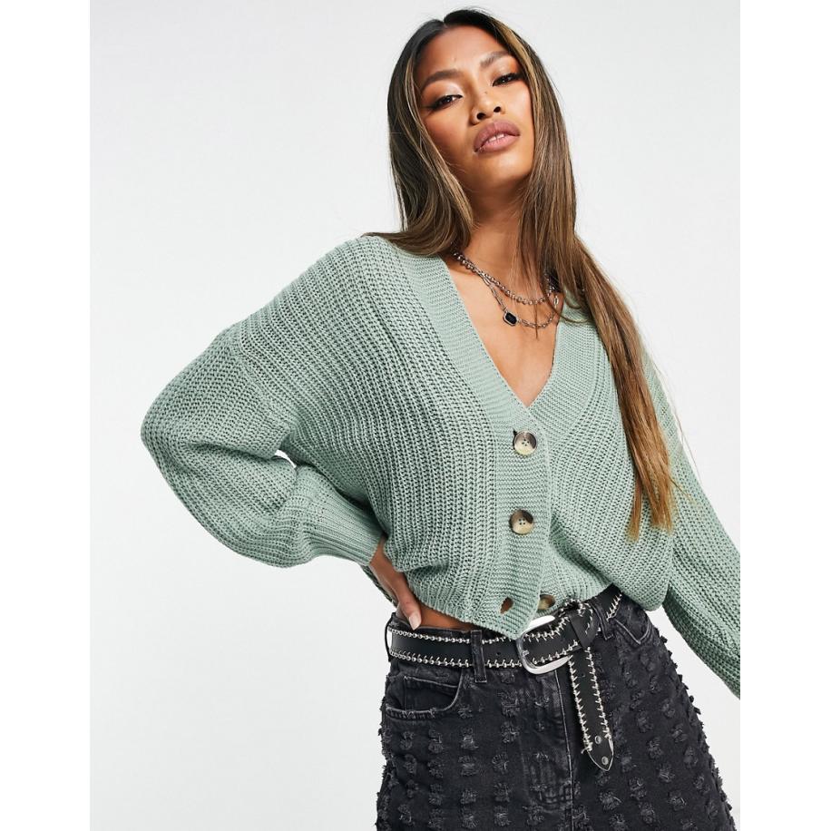 Only Geribbeld vest met knoopsluiting in groen Groen