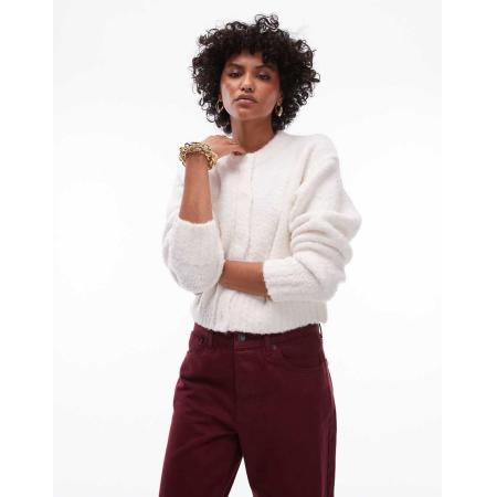 Topshop Gebreid vest van bouclé in crème-Wit