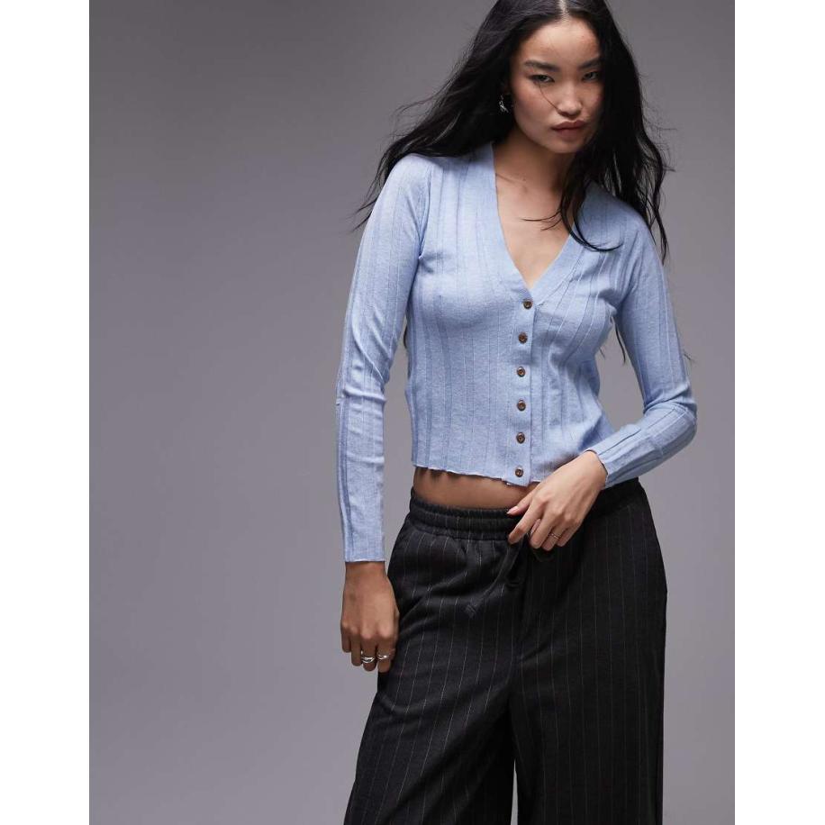 Mango Geribbeld vest met knoopsluiting in lichtblauw Blauw