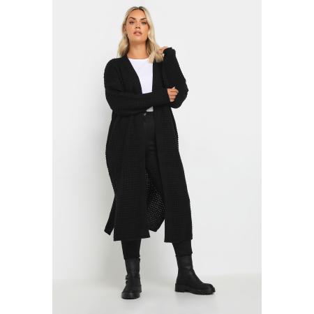 Yours Lang Gebreid Vest Met Wafelsteek In Zwart Size 62-64