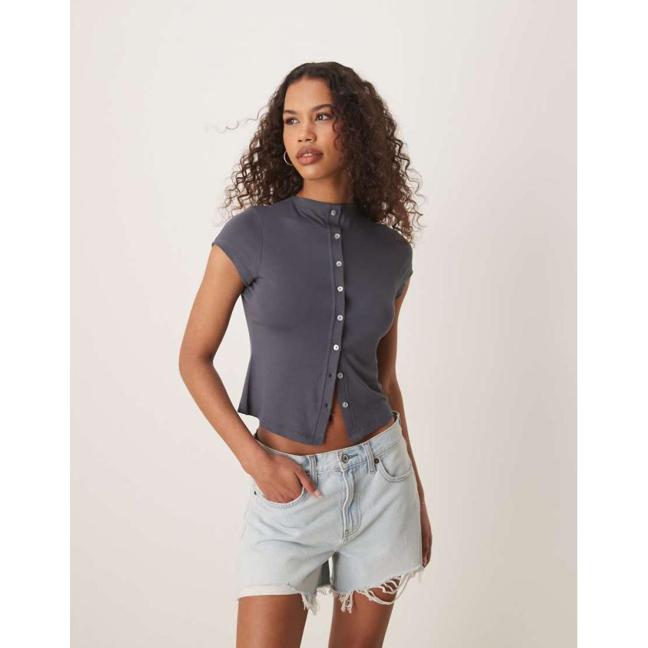 ASOS DESIGN Vest met hoge hals in antracietgrijs Grijs