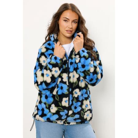Yours Curve Zwartblauwe Fleecejas Met Bloemenprint Size 58-60
