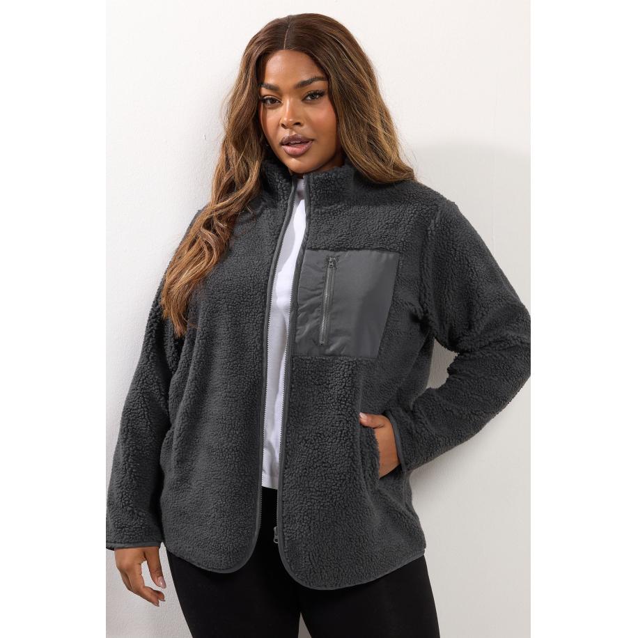 Yours Curve Grijs Teddyfleece Jack Met Zak Size 58-60 Grijs