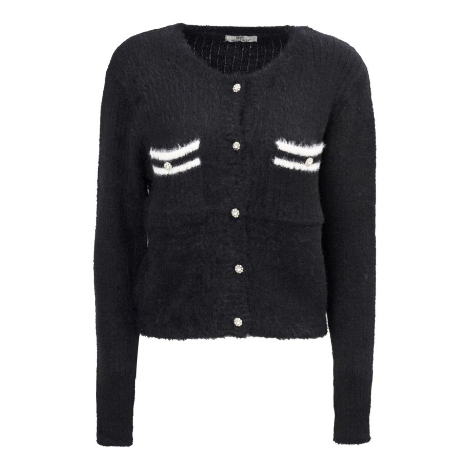 Influencer Influencer Gebreid vest Fluffly zwart / wit -