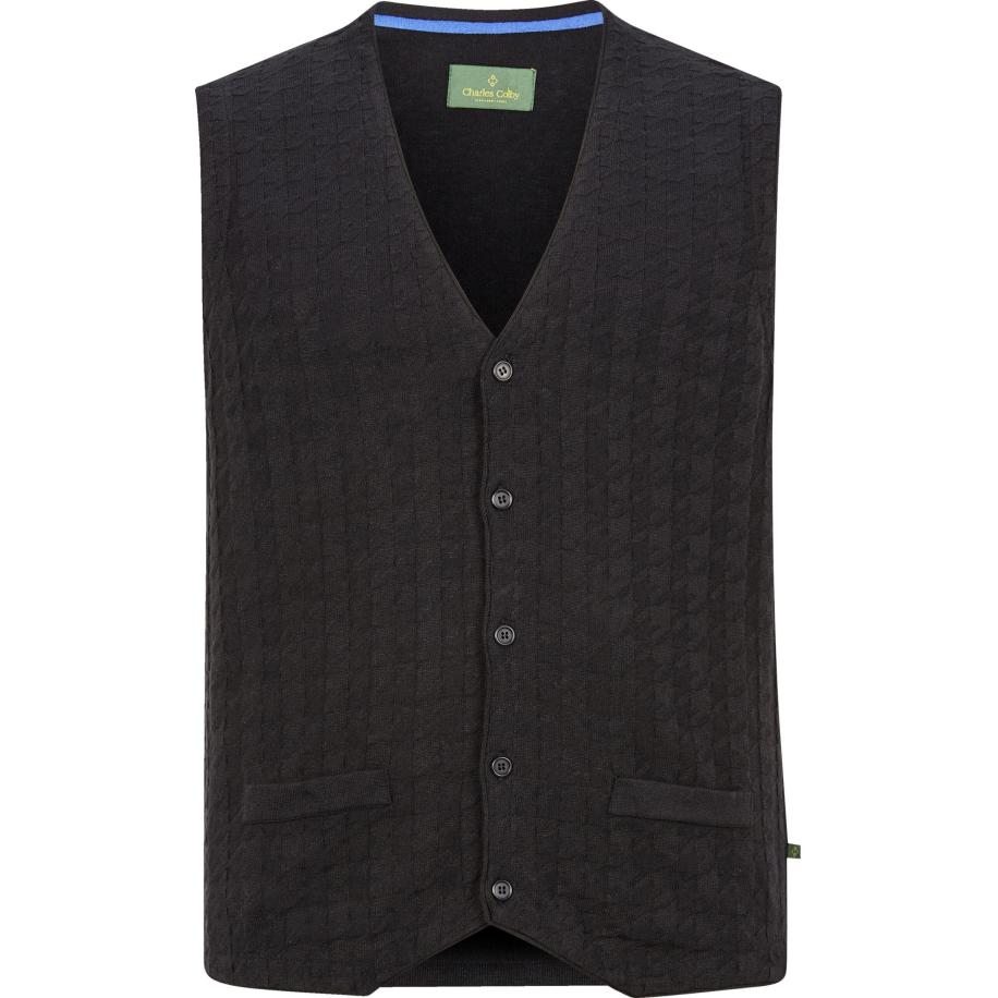 Charles Colby Gebreid vest zwart, Pied De Poule Zwart