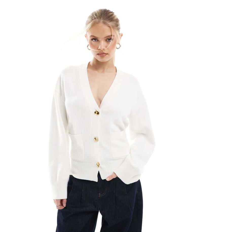 4th & Reckless Vest met structuur, V-hals en goudkleurige knopen in crème-Wit Wit