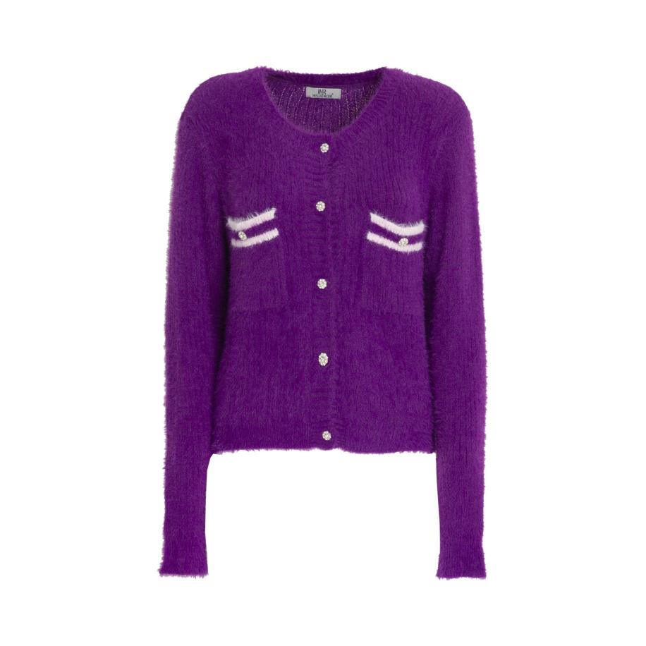 Influencer Influencer Gebreid vest Fluffly lila / wit -