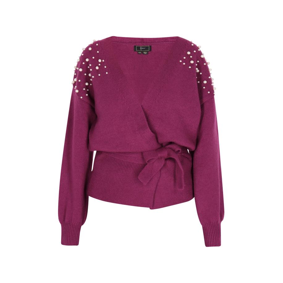 Faina faina Gebreid vest cyclaam / donkerroze / parelwit -