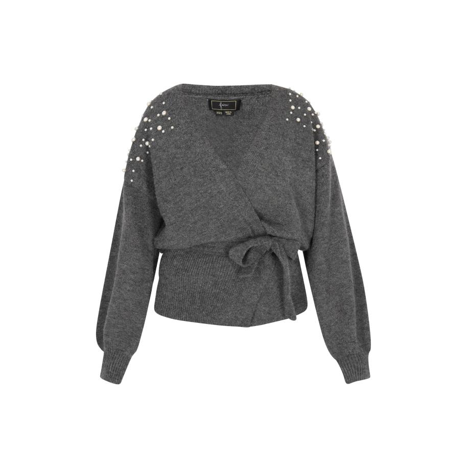 Faina faina Gebreid vest donkergrijs / zilver -