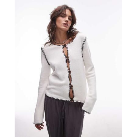 Resume Vest met festonsteek en knoopsluiting in crème-Neutraal