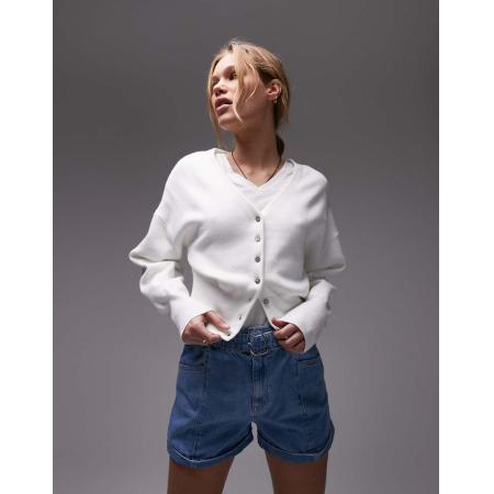 Topshop Gebreid getailleerd vest met V-hals in ivoorwit