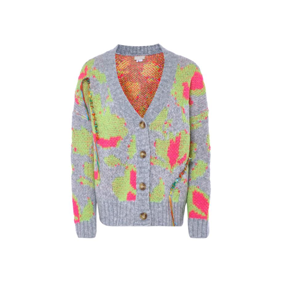 Jalene Jalene Gebreid vest stone grey / limoen / oranje / framboos -