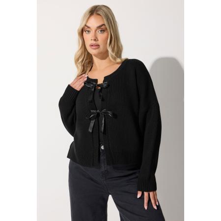 Yours Limited Collection Curve Zwarte Satijnen Strik Voorkant Cardigansize 50-52