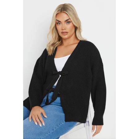 Yours Gebreid Vest Met Striksluiting In Zwart Size 58-60