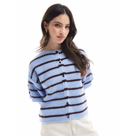 ASOS DESIGN Gebreid vest met korte mouwen in gestreept-Blauw