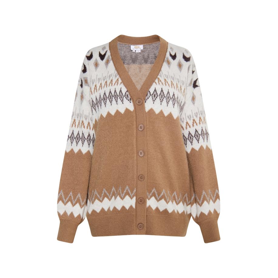 Usha usha FESTIVAL Gebreid vest ecru / karamel / chocoladebruin / lichtgrijs -