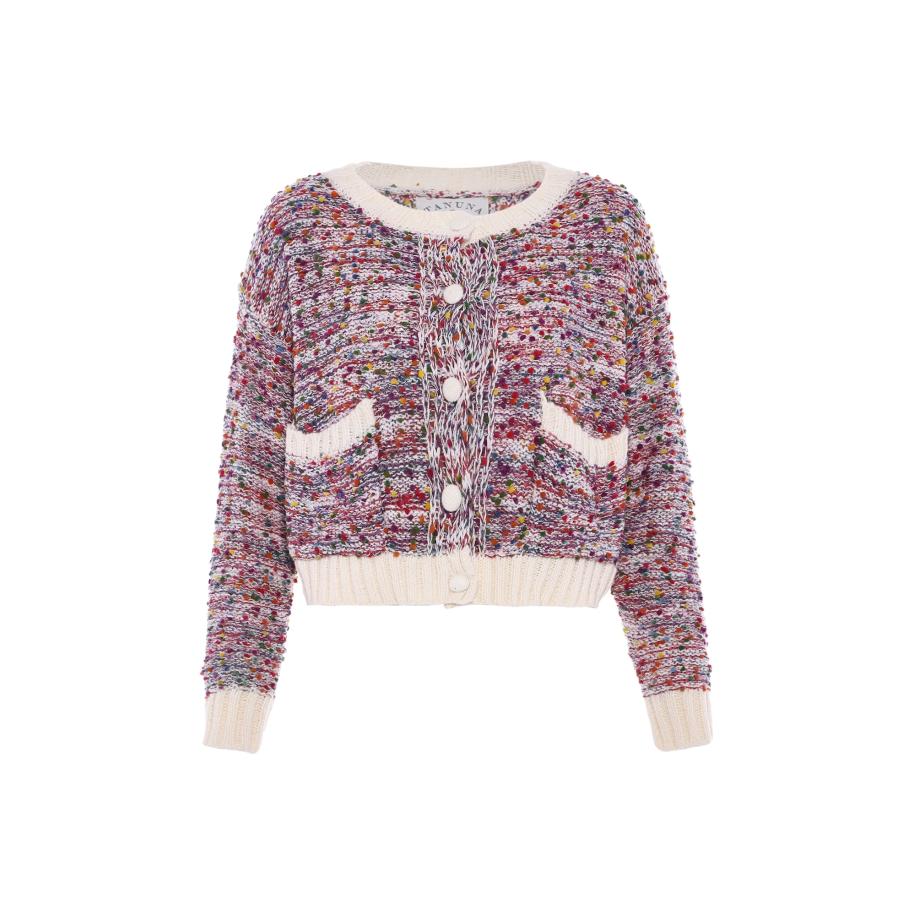 Tanuna Tanuna Gebreid vest lichtbeige / geel / groen / rood -