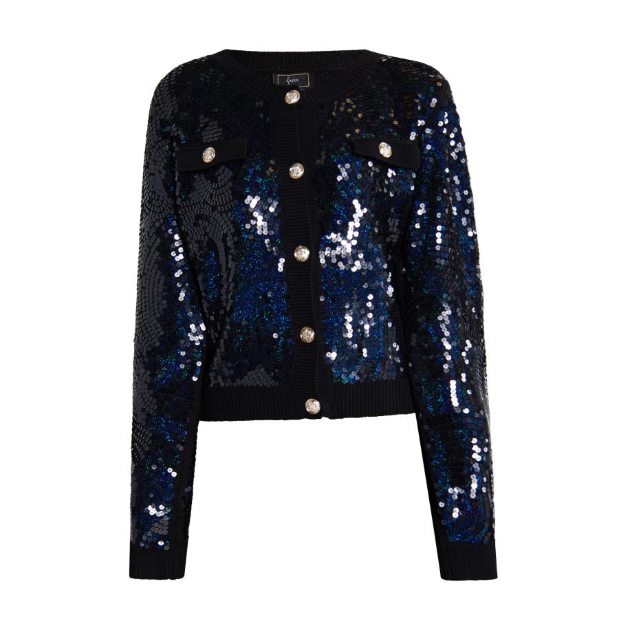 Faina faina Gebreid vest Minya kobaltblauw / zwart -