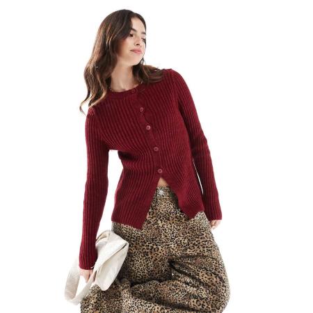 ASOS DESIGN Vest met ronde hals en split aan de zoom in bordeauxrood