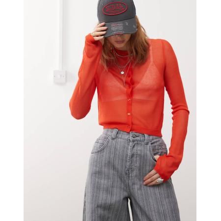 COLLUSION Doorschijnend gebreid vest in rood-Veelkleurig