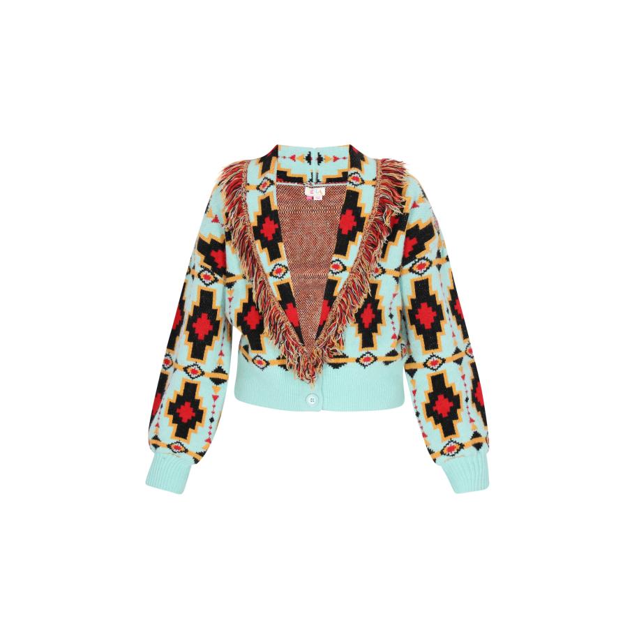 IZIA IZIA Gebreid vest turquoise / rood / zwart -