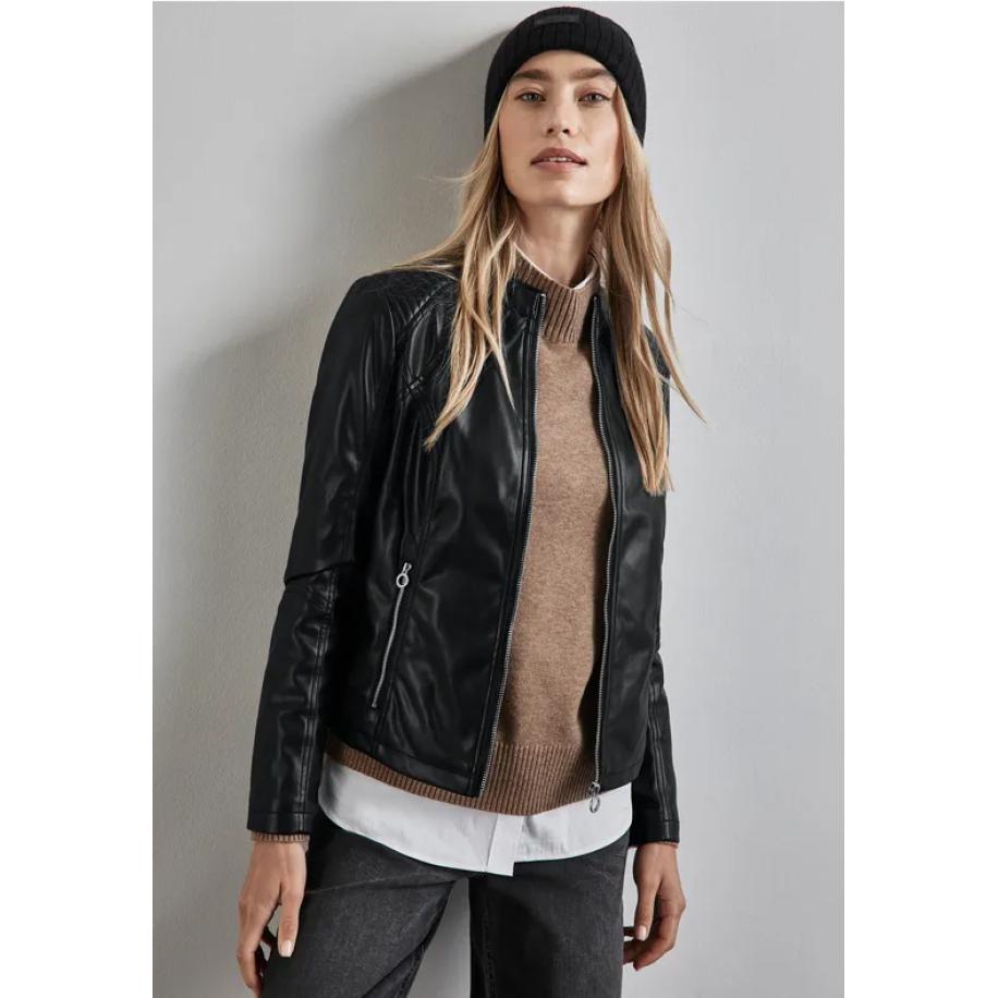 Street One Kort jack in lederlook Zwart