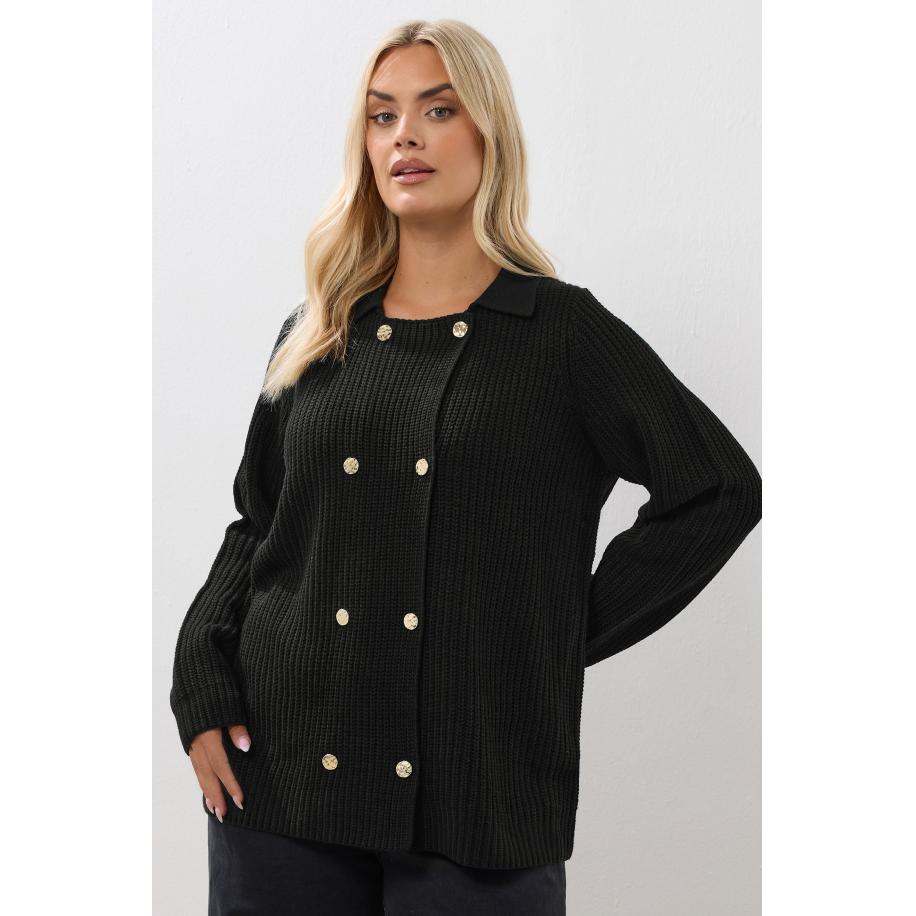 Yours Curve Zwarte Dubbelrijs Cardigan Size 58-60 Zwart