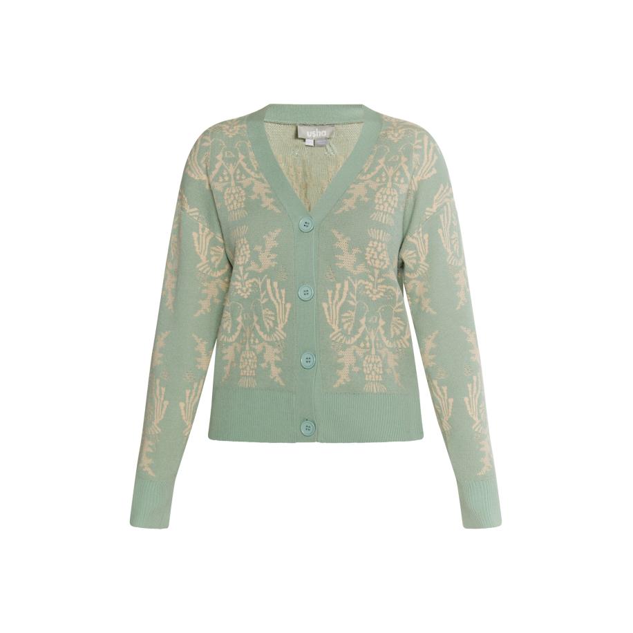 Usha Usha Gebreid vest crème / groen -