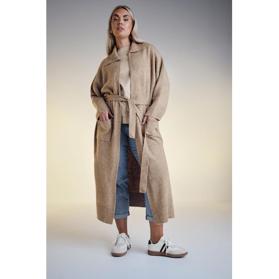 Yours Vestjas Met Lange Pasvorm En Tailleband In Bruin Size 58-60 Bruin