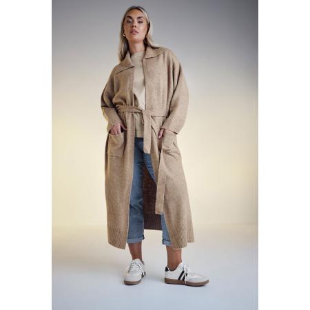 Yours Vestjas Met Lange Pasvorm En Tailleband In Bruin Size 58-60