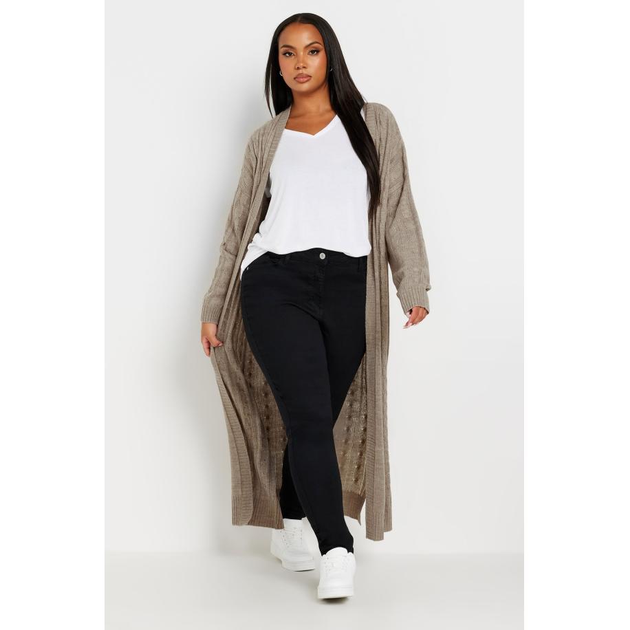 Yours Lang Kabelgebreid Vest In Steenkleur Size 62-64 Bruin