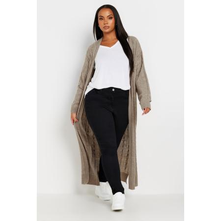 Yours Lang Kabelgebreid Vest In Steenkleur Size 62-64