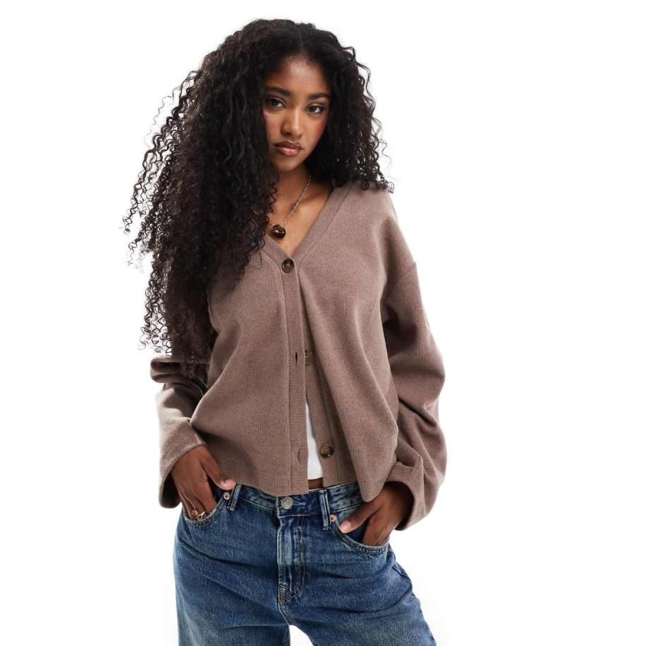 Miss Selfridge Zacht geribbeld ruimvallend vest met V-hals in bruin-Blauw Blauw