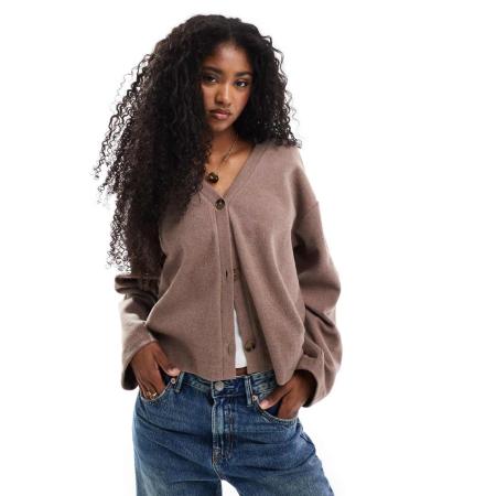 Miss Selfridge Zacht geribbeld ruimvallend vest met V-hals in bruin-Blauw