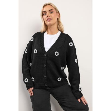 Yours Curve Zwarte Applique Bloemen Cardigan Size 58-60