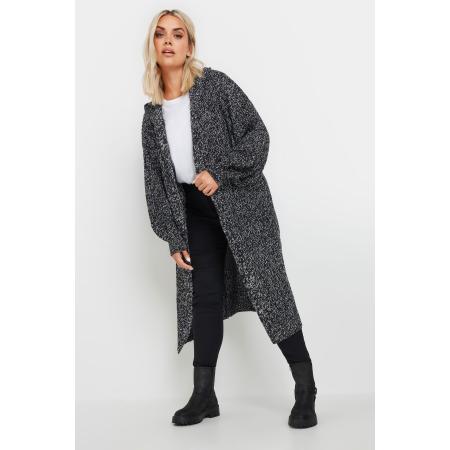 Yours Lang Gebreid Vest Met Capuchon In Grijs Size 62-64