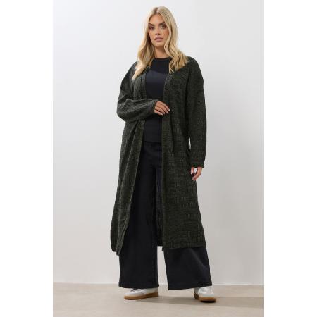 Yours Lang Gebreid Vest In Kakigroen/Zwart Size 58-60