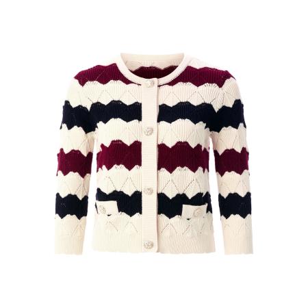 Rich & Royal Rich & Royal Gebreid vest beige / bordeaux / zwart