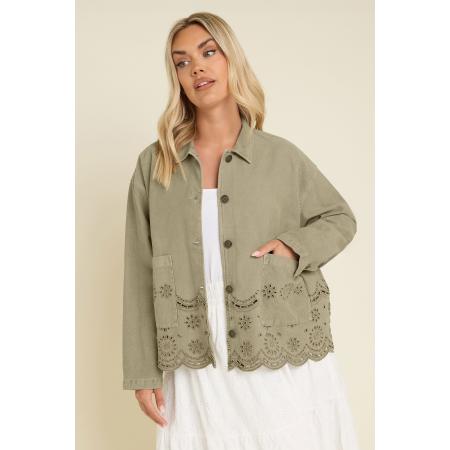 Yours Shacket Van Keperstof Met Broderieontwerp In Kakigroen Size 62-64