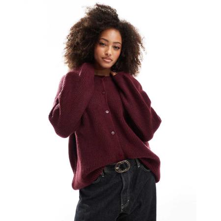 ASOS DESIGN Pluizig gebreid vest met raglanmouwen in bordeauxrood