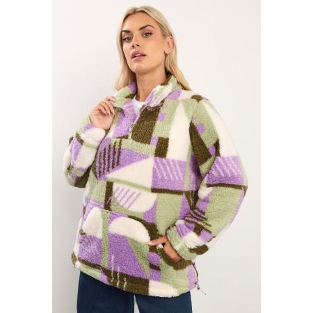 Yours Groene En Paarse Abstracte Fleece Met Kwartrits Size 62-64