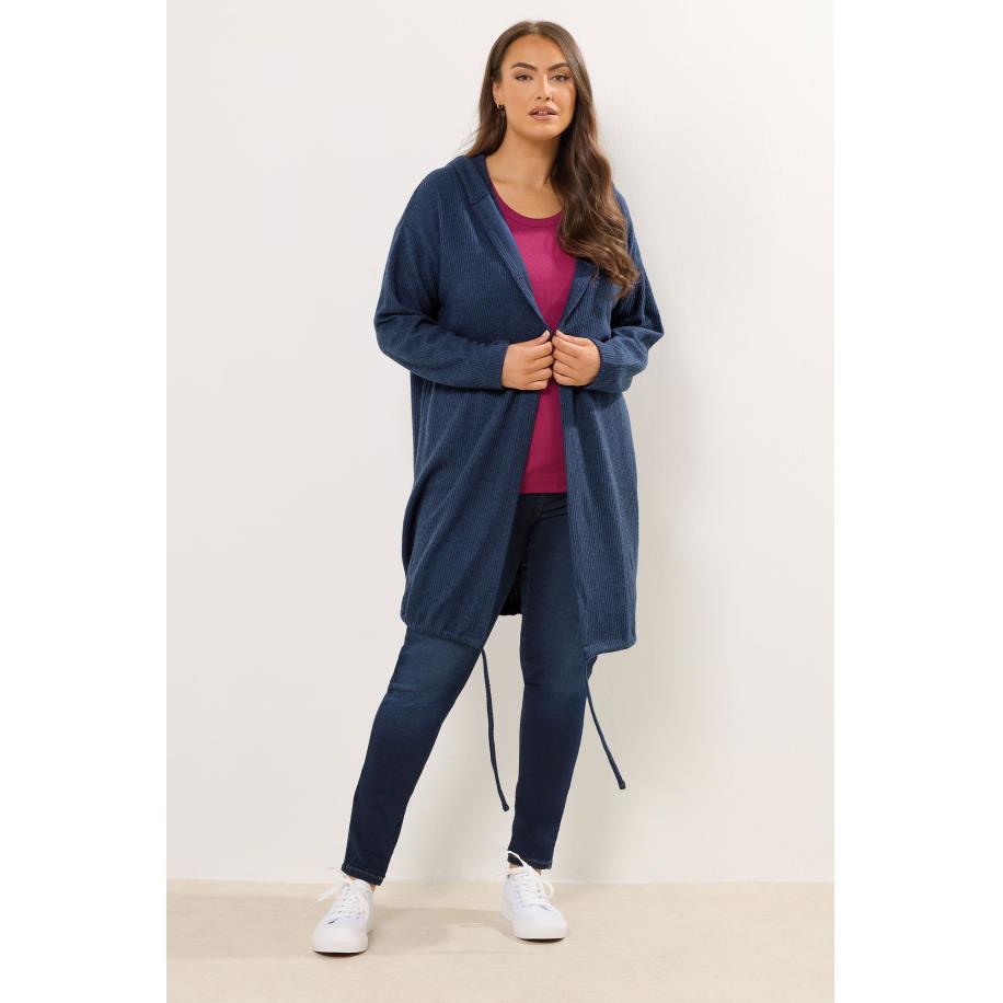 Yours Curve Marineblauwe Geribbelde Zachte Cardigan Size 58-60 Blauw
