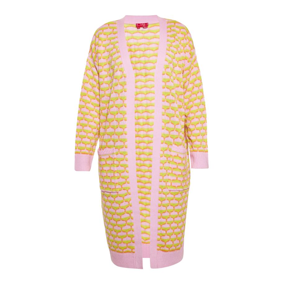 Swirly swirly Gebreid vest limoen / mandarijn / lichtroze -