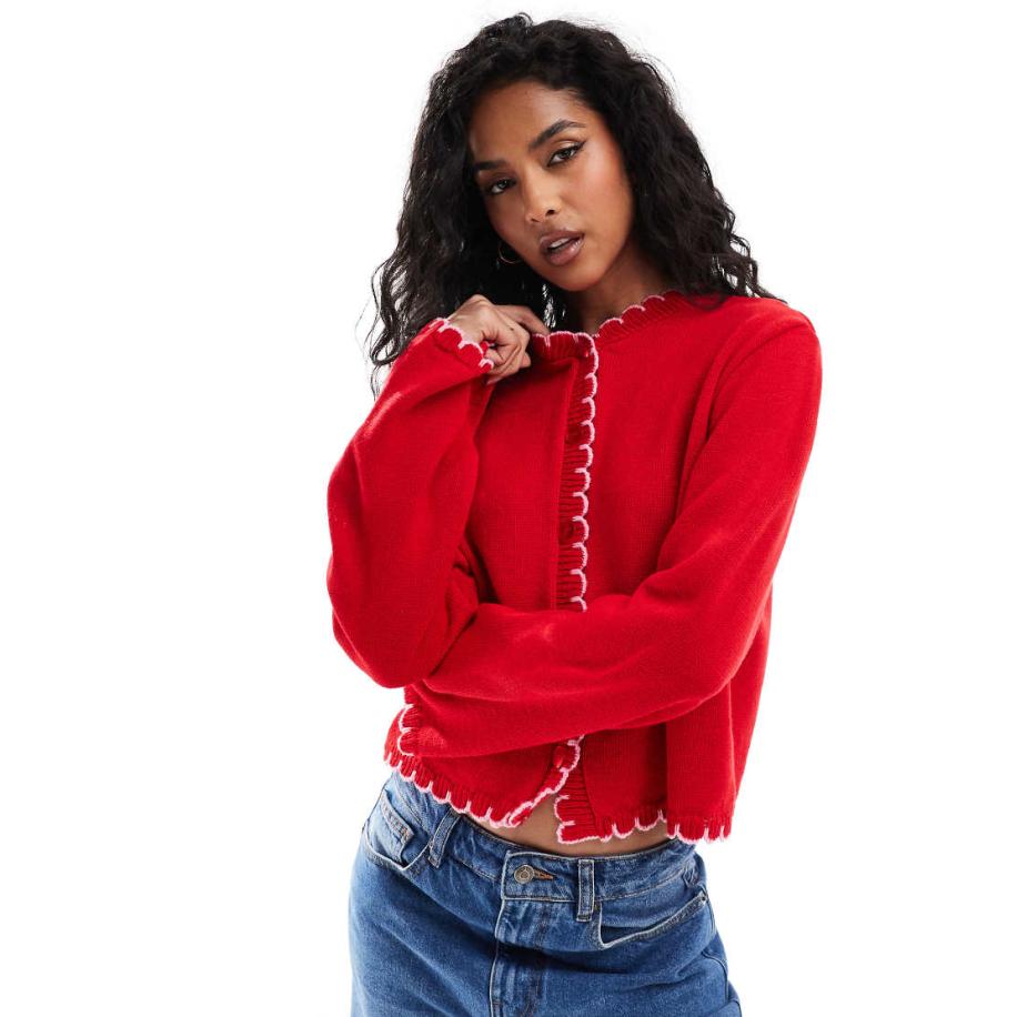 ASOS DESIGN Vest met festonsteek in rood-Blauw Blauw