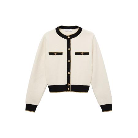 Mango MANGO Gebreid vest Camila ecru / zwart