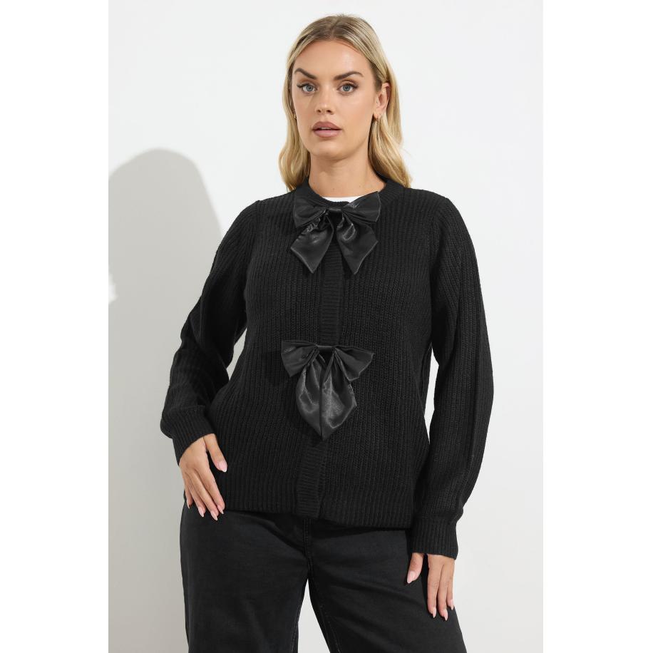 Yours Curve Zwarte Satijnen Strik Voorkant Cardigan Size 58-60 Zwart